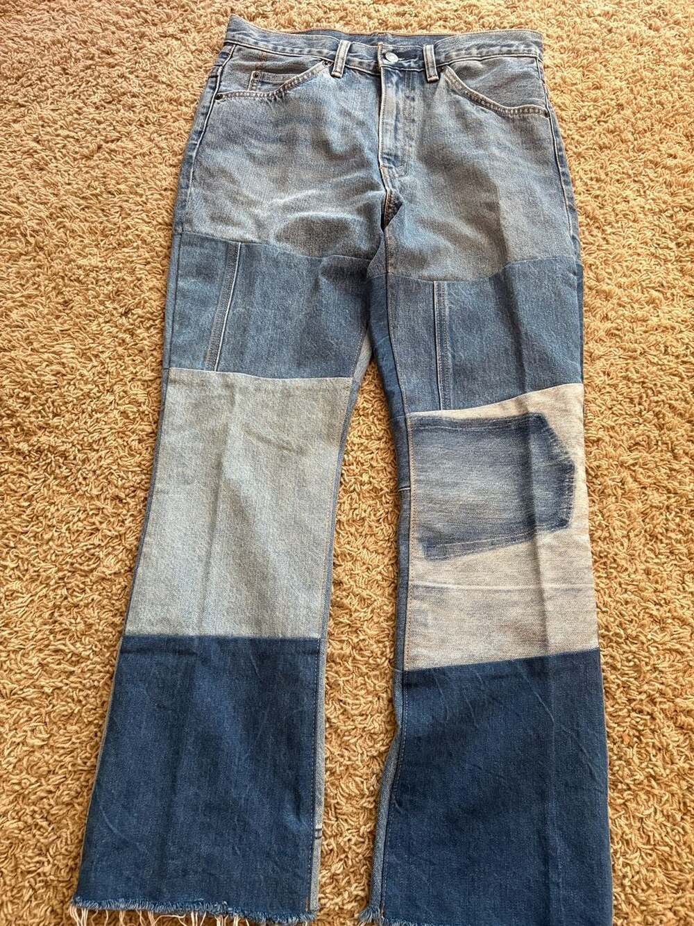 Levi's 517 Bootcut Cropped High Rise Vinyl Revival Reissued Patchwork Denim Jean